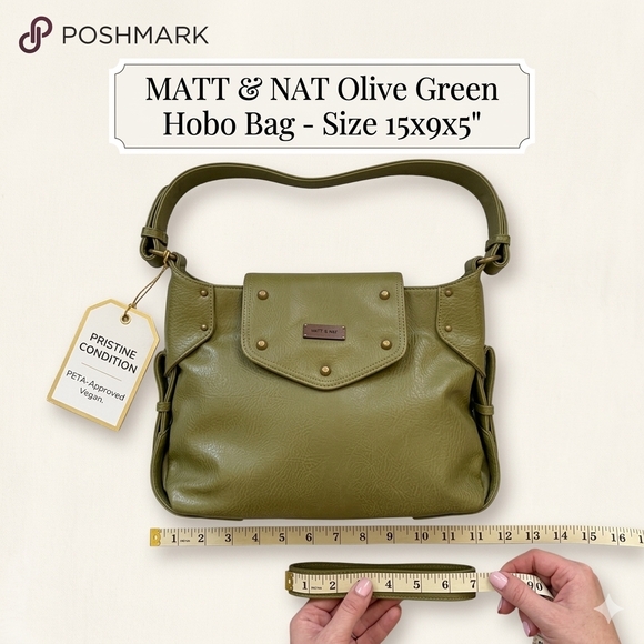 Matt & Nat Handbags - Matt & Nat Olive Green Vegan Leather Hobo Bag Like New